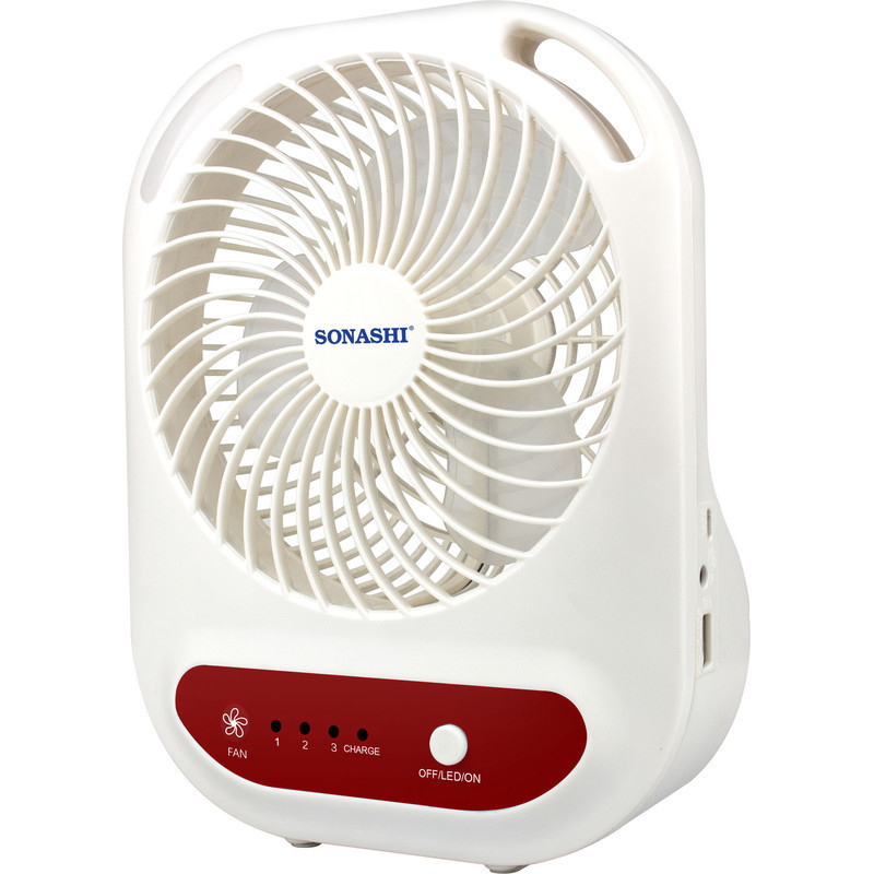 Sonashi 7 inch Rechargeable Fan Red-White, 2 Years Warranty, SRF-607N