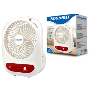 Sonashi 7 inch Rechargeable Fan Red-White, 2 Years Warranty, SRF-607N