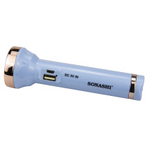 Sonashi Rechargeable Led Torch With Micro Usb & Mobile Charge Function Blue (SPLT-121U)