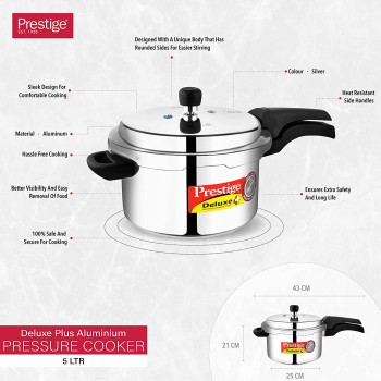 Prestige Deluxe Plus Aluminum Pressure Cooker, 5 Liter (MPD10702)