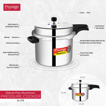 Prestige Deluxe Plus Aluminium Polished Pressure Cooker, 10 Ltr (MPD10704)