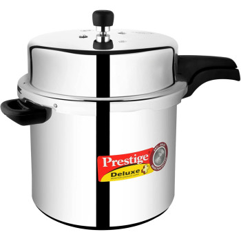 Prestige Deluxe Plus 12 L New Flat Base Aluminum Pressure Cooker For Gas And Induction Stove, Medium, Silver (MPD10705)