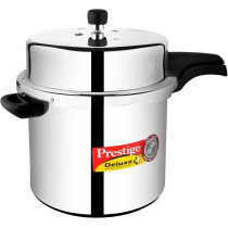 Prestige Deluxe Plus 12 L New Flat Base Aluminum Pressure Cooker For Gas And Induction Stove, Medium, Silver (MPD10705)