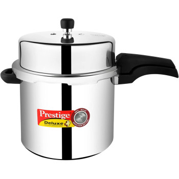 Prestige Deluxe Plus 12 L New Flat Base Aluminum Pressure Cooker For Gas And Induction Stove, Medium, Silver (MPD10705)