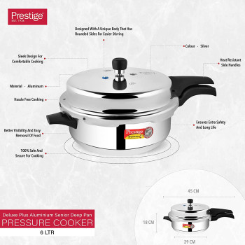 Prestige MPD10706 Deluxe Plus Induction Base Senior Deep Pressure Pan, Silver, 6 Liters (MPD10706)