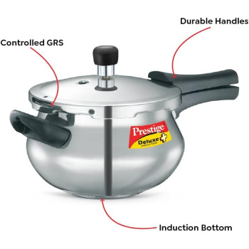 Prestige Deluxe Plus Aluminium Mini Handi Polished Pressure Cooker, 3 Ltr (MPD10793)
