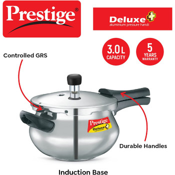 Prestige Deluxe Plus Aluminium Mini Handi Polished Pressure Cooker, 3 Ltr (MPD10793)
