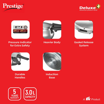 Prestige Deluxe Plus Aluminium Mini Handi Polished Pressure Cooker, 3 Ltr (MPD10793)