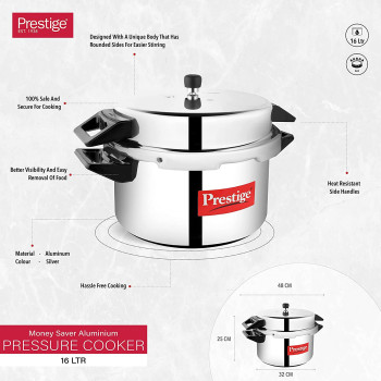 Prestige Pressure Cooker, Silver, Ppapc16 (MPD16000)