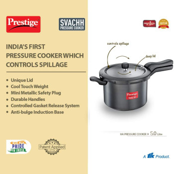 Prestige Svachh Pressure Cooker with Hard Anodised Body, 5 Ltr, Grey (MPD20224)
