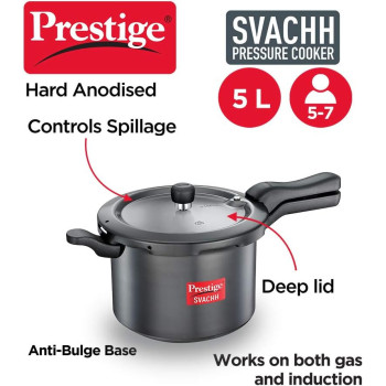 Prestige Svachh Pressure Cooker with Hard Anodised Body, 5 Ltr, Grey (MPD20224)