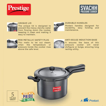 Prestige Svachh Pressure Cooker with Hard Anodised Body, 5 Ltr, Grey (MPD20224)