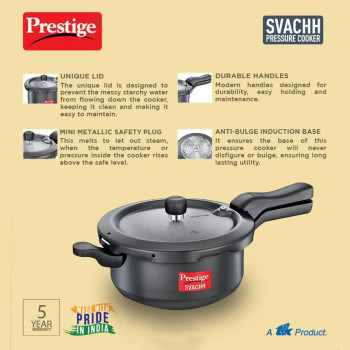 Prestige Svachh Hard Anodised Junior Deep Pan Pessure Cooker, 3.5 Ltr, Grey (MPD20225)