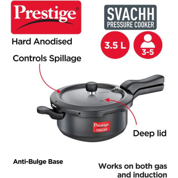 Prestige Svachh Hard Anodised Junior Deep Pan Pessure Cooker, 3.5 Ltr, Grey (MPD20225)