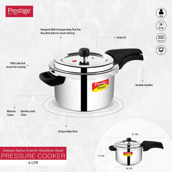 Prestige S/Steel 4.0 Ltr Svachh Dlx Alpha Cooker, Grey, 4 Liter (MPD20250)