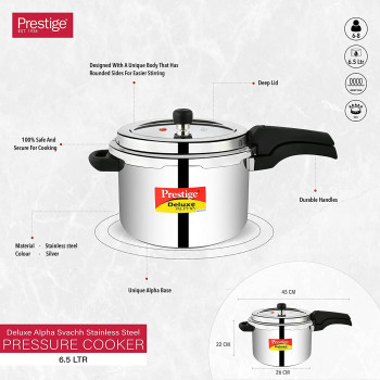 Prestige S/Steel 6.5 Ltr SVACHH Dlx Alpha Cooker (MPD20252)
