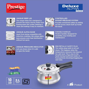 Prestige S/S Dlx Alpha Svachh Baby Handi 2 Ltr Cooker, Mpd20266, Silver (MPD20266)