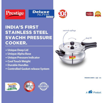 Prestige Deluxe Alpha Svachh Stainless Steel Handi Pressure Cooker, 3 Ltr, Silver (MPD20267)