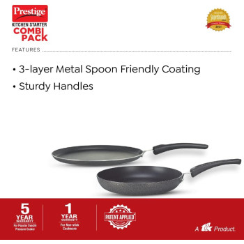 Prestige Kitchen Starter Pack Popular Svachh 3 Ltr + 2 Body Fry Pan 180mm Tawa 250 mm, Silver (MPP10180)