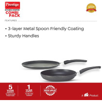 Prestige Kitchen Starter Pack Popular Svachh 3 Ltr + 2 Body Fry Pan 180mm Tawa 250 mm, Silver (MPP10180)