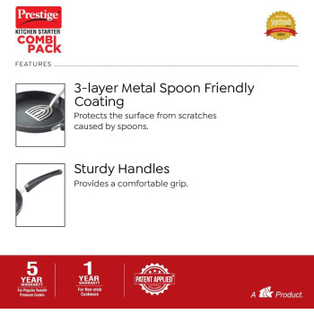 Prestige Kitchen Starter Pack Popular Svachh 3 Ltr + 2 Body Fry Pan 180mm Tawa 250 mm, Silver (MPP10180)