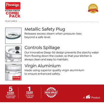 Prestige Kitchen Starter Pack Popular Svachh 3 Ltr + 2 Body Fry Pan 180mm Tawa 250 mm, Silver (MPP10180)