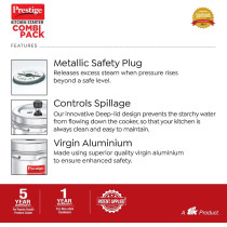 Prestige Kitchen Starter Pack Popular Svachh 3 Ltr + 2 Body Fry Pan 180mm Tawa 250 mm, Silver (MPP10180)