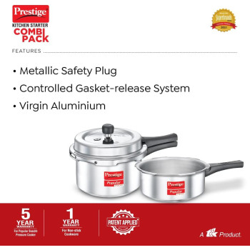 Prestige Kitchen Starter Pack Popular Svachh 3 Ltr + 2 Body Fry Pan 180mm Tawa 250 mm, Silver (MPP10180)