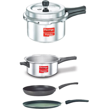 Prestige Kitchen Starter Pack Popular Svachh 3 Ltr + 2 Body Fry Pan 180mm Tawa 250 mm, Silver (MPP10180)