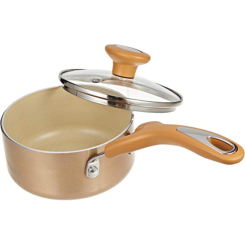 Meyer Non Stick Covered Sause Pan with Cushioned Surface and Lid, 0.9 Ltr, 14 cm, Beige (MY16860)