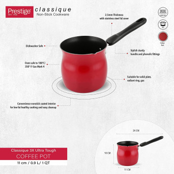 Prestige Classique 3X Ultra Tough Coffee Pot, 0.9 Ltr, 11 cm, Red (PR12760)