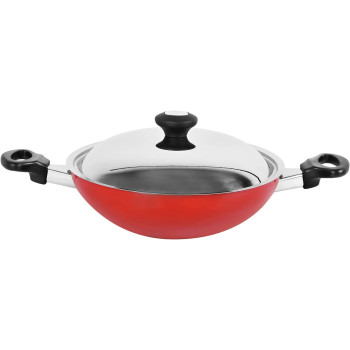 Prestige Flat Bottom Kadai, 28 cm, Red (PR15861)