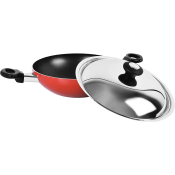 Prestige Flat Bottom Kadai, 28 cm, Red (PR15861)