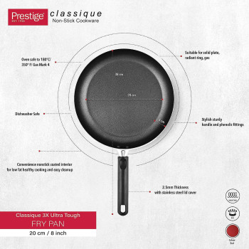 Prestige Classique 3X Ultra Tough Fry Pan, 8 Inch, 20 cm, Red (PR15901)