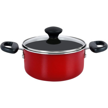 Prestige 12 Piece Non stick Induction Base Cookware Set, Cooking Pan, Saucepan and Casserole Set with Glass Lid, Red (PR20486)