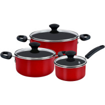 Prestige 12 Piece Non stick Induction Base Cookware Set, Cooking Pan, Saucepan and Casserole Set with Glass Lid, Red (PR20486)