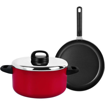 Prestige Classique 3 Pieces Covered Stock Pot with Frypan Set, Red (PR20933)