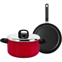 Prestige Classique 3 Pieces Covered Stock Pot with Frypan Set, Red (PR20933)