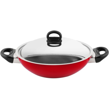 Prestige Classique 3X Ultra Tough Covered Wok Kadai, 8 Inch, 20 cm, Red (PR21497)