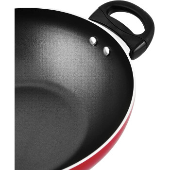 Prestige Classique 3X Ultra Tough Covered Wok Kadai, 8 Inch, 20 cm, Red (PR21497)
