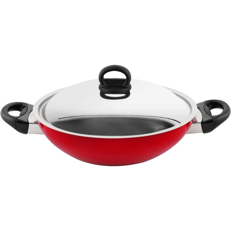 Prestige Classique 3X Ultra Tough Covered Wok Kadai, 10.25 Inch, 26 cm, Red (PR21498)