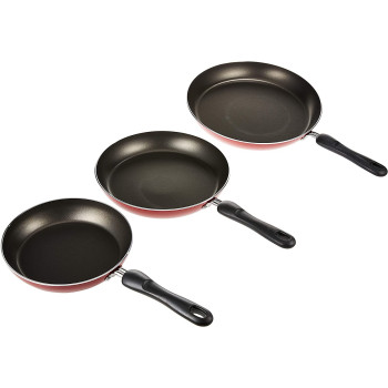 Prestige Aluminum Non- Stick Fry Pan Set, 3 Pieces, Red (PR21784)