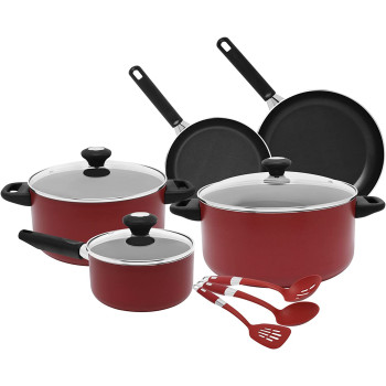 Prestige Classique 11 Piece Nonstick Cooking Surface With Glass Lid, Gas Mark 4, Red (PR21915)