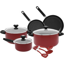 Prestige Classique 11 Piece Nonstick Cooking Surface With Glass Lid, Gas Mark 4, Red (PR21915)