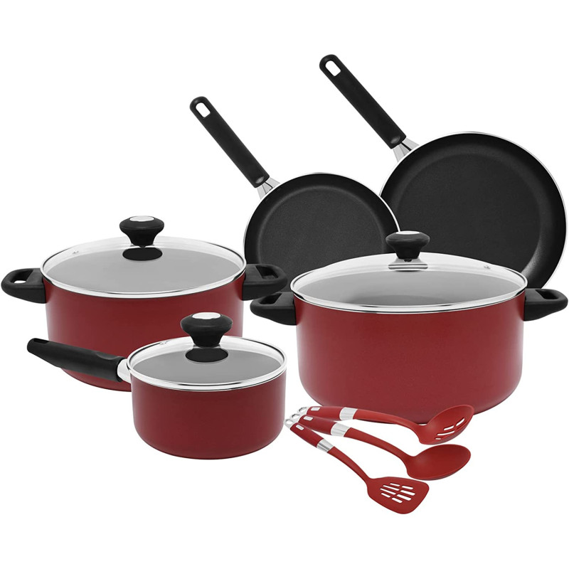 Prestige Classique 11 Piece Nonstick Cooking Surface With Glass Lid, Gas Mark 4, Red (PR21915)