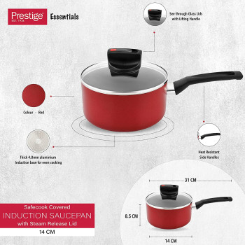 Prestige Safecook 14cm Cooking Pot | Non Stick Saucepans with Steam Release Technology | Small Saucepan with Pan Lid (PR22095)