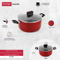 Prestige Aluminum Safecook With Nonstick Stockpot, 28Cm - Red (PR22103)