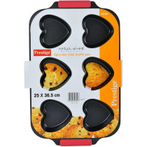 Prestige Non Stick Heart Muffin Pan, 6 Pieces, Black (PR42304)