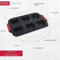Prestige Non Stick Heart Muffin Pan, 6 Pieces, Black (PR42304)
