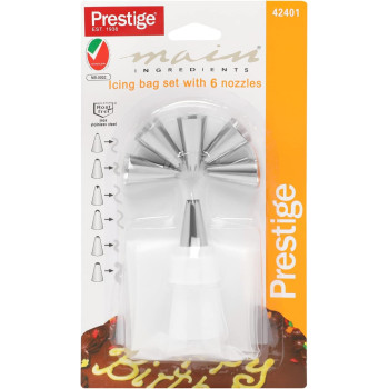 Prestige Pr42401 Icing Bag Set With 6 Nozzles, Silver, Plastic/Stainless Steel (PR42401)